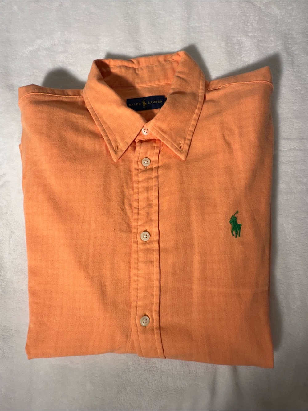 Polo by Ralph Lauren Orange Button-Down with Green Logo large fits like Medium